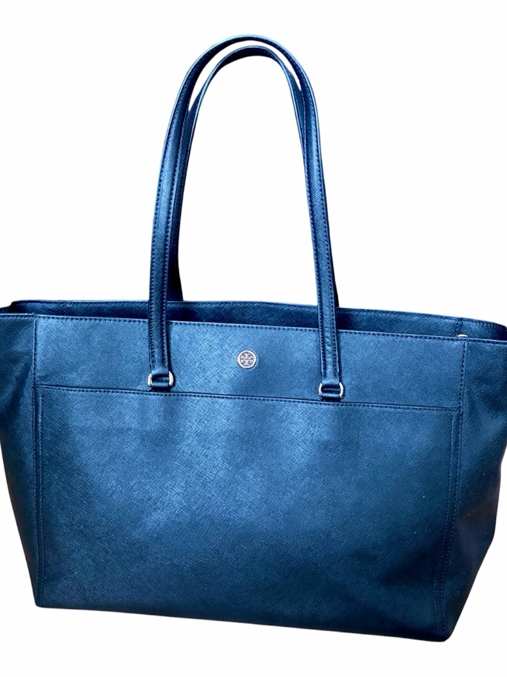 Tory Burch Robinson Tote Saffiano Black Pebble Leather Triple Compartments Large